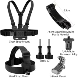 Adjustable All-in-One Action Camera Accessories Kit - Head Strap Chest Strap Mount Compatible with GoPro Hero Osmo SJCAM AKASO I