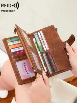 MIYIN Fashion Vintage Women Wallet RFIDShieldingDouble Zipper Long Wallet Trifold Credit CardHolder Women Clutch Wristlet Wallet