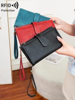 MIYIN Fashion Vintage Women Wallet RFIDShieldingDouble Zipper Long Wallet Trifold Credit CardHolder Women Clutch Wristlet Wallet