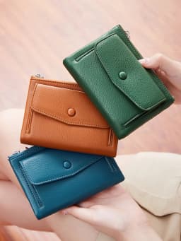 Women's Wallet PU Leather Short Double Zippered Wallet Simple Solid Color Large Capacity Credit Card Holder Bag With Coin Pocket
