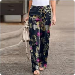 Women's Vintage Casual Printed Art Pants Pocket Strap Straight Leg Loose Comfortable Pants