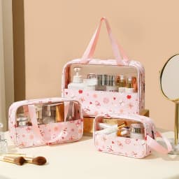 Women's Cosmetic Bag 3pcs Set Translucent Makeup Bag Large-Capacity Bath Wash Bags Travel Essentials Organizer for Cosmetics