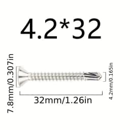 50PCS #8 M4.2 410 Sheet Metal Self-Tapping Screws 410 Stainless Steel Flat Head High-Strength Quick Self-Drilling Screws