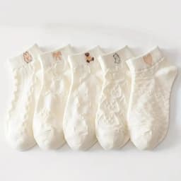 5/10/20 Pairs Women Cartoon Teddy Bear Patterned Ankle Socks Versatile Fashionable Creative Breathable Comfortable Casual Socks