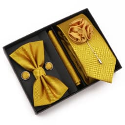 New Style Tie Set Solid Color Plaid Pink Purple Yellow Necktie Bowtie Cufflink Brooch For Groom Wedding Party Gift Box Accessory