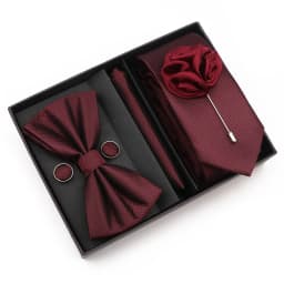 New Style Tie Set Solid Color Plaid Pink Purple Yellow Necktie Bowtie Cufflink Brooch For Groom Wedding Party Gift Box Accessory