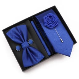 New Style Tie Set Solid Color Plaid Pink Purple Yellow Necktie Bowtie Cufflink Brooch For Groom Wedding Party Gift Box Accessory
