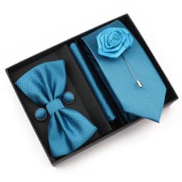 New Style Tie Set Solid Color Plaid Pink Purple Yellow Necktie Bowtie Cufflink Brooch For Groom Wedding Party Gift Box Accessory