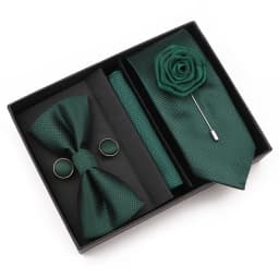 New Style Tie Set Solid Color Plaid Pink Purple Yellow Necktie Bowtie Cufflink Brooch For Groom Wedding Party Gift Box Accessory