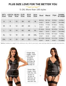 Comeondear Garter PU Leather Lingerie Solid Black Breathable Lace Slimming 4 Stretch Belts Nighty Sleepwear Babydoll with Zipper