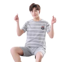 Men's Summer Pajamas Homewear Set of Short-Sleeved Shorts Teenage Students Cartoon Striped Summer Casual Pajamas Homewear Set