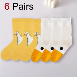 1/6 Pairs Cartoon Women Socks Fashionable And Versatile Cute Design Funny Goose Breathable Soft Comfortable Women Casual Socks