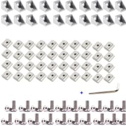 2020 Aluminum Profile Connector Set 20pcs Corner Bracket + 40pcs M5x8mm Hex Socket Cap + 40pcs 20 Series M5 T-slot Nuts