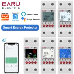 EARU Tuya WiFi Smart Enery Power kWh Meter Monitor Under Over Voltage Current Earth Leakage Protector Time Relay Switch Breaker