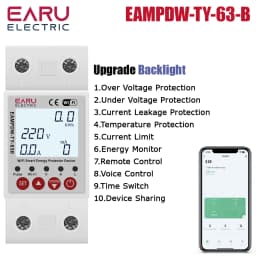 EARU Tuya WiFi Smart Enery Power kWh Meter Monitor Under Over Voltage Current Earth Leakage Protector Time Relay Switch Breaker