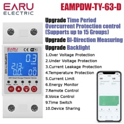 EARU Tuya WiFi Smart Enery Power kWh Meter Monitor Under Over Voltage Current Earth Leakage Protector Time Relay Switch Breaker