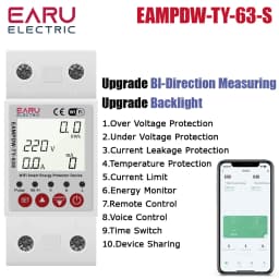 EARU Tuya WiFi Smart Enery Power kWh Meter Monitor Under Over Voltage Current Earth Leakage Protector Time Relay Switch Breaker