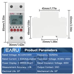 EARU Tuya WiFi Smart Enery Power kWh Meter Monitor Under Over Voltage Current Earth Leakage Protector Time Relay Switch Breaker