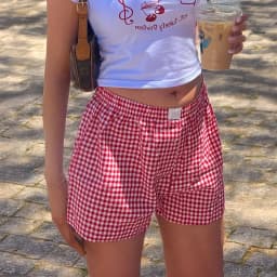 Gingham Boxer Shorts for Women Teen-girls Cute Red Gingham Check Pajamas Shorts Sleep Lounge Shorts Summer Outfit