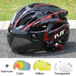 PJT Lightweight Breathable Bicycle Helmet With Magnetic Attraction Goggles Lens Bike Helmet Free Switching Adult Cycling Helmet