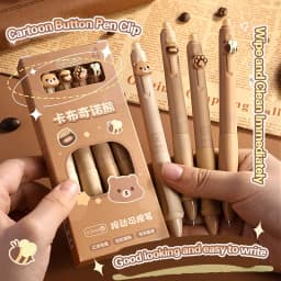 4PC Erasable Pen Neutral Pen Cartoon Sleeve Moyi Button Pen Upright Posture Thermal Eraser High Aesthetic Value Press Protection