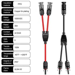 2Y Branch Parallel Connection 30A 1000V Electrical Solar Connector Photovoltaic 2pcs Solar Panel Cable Wire Connect