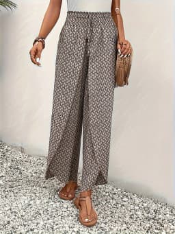 Spring Summer Women Elegant Wide Legs Pants Casual Vacation Beach Print Trousers Office Lady Loose High Waist Pants