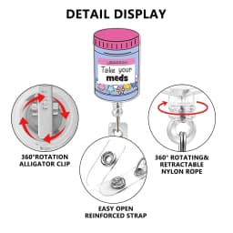 Glitter Acrylic Medicine Bottle Nurse Badge Reel Retractable ID Badge Holder With 360 Rotating Alligator Clip Name Holder