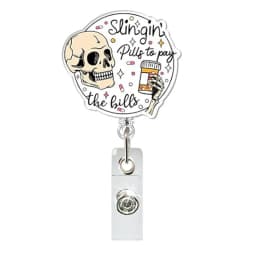 Glitter Acrylic Medicine Bottle Nurse Badge Reel Retractable ID Badge Holder With 360 Rotating Alligator Clip Name Holder
