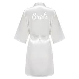 Grass Green Women's White Letter Bride Bridesmaid Short Satin Robes for Wedding Party Getting Ready