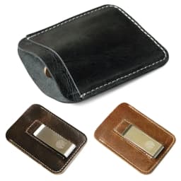Fashion Thin Genuine Leather Money Clip Mini Wallet Men Credit Card Slot Slim Bills Metal Cash Clamp for Man Billfold Holder