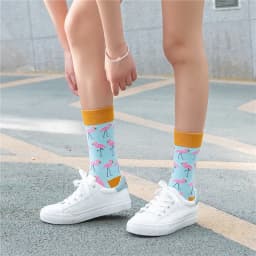 Women's Japanese Colorful Cartoon Mid Tube Socks Unisex Cute Funny Happy Heart Avocado Flamingo Red Lip Sokken Gift