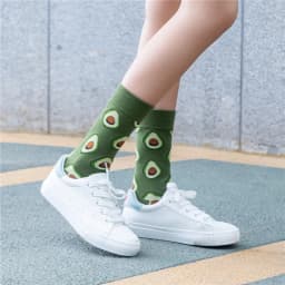 Women's Japanese Colorful Cartoon Mid Tube Socks Unisex Cute Funny Happy Heart Avocado Flamingo Red Lip Sokken Gift