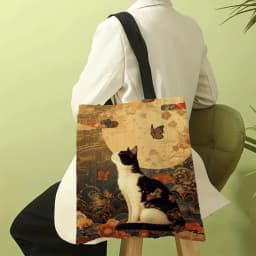 Classic Black And White Cat Tote Bag With Cat Print, Reusable Shoulder Shopping Beach Bag For Women, Durable Casual Carryall