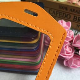 Id Pu Leather Card Holders Badge Case Clear With Color Border And Lanyard Holes Men Women Business Card Holder