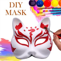 10-50PCS Therian Masks With Straps White Cat Masks Blank DIY Halloween Mask Animal Half Facemasks Masquerade Cosplay Party