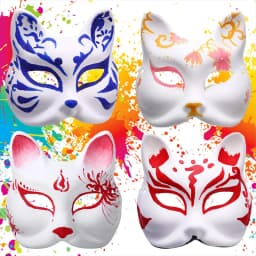 10-50PCS Therian Masks With Straps White Cat Masks Blank DIY Halloween Mask Animal Half Facemasks Masquerade Cosplay Party