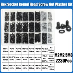 2510p Hex Hexagon Socket Button Head Screw Kit M2 M2.5 M3 M4 M5 M6 Black 10.9 Grade Allen Screws Bolts with Nuts Washer ISO7380