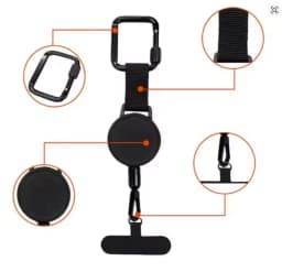 Retractable Anti-Theft Phone Holder Smartphone Safety Lanyard Stra with Carabiner Anti-Drop Harness for Hiking Cycling Climbing