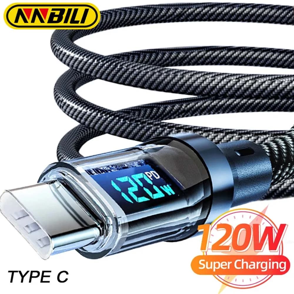 NNBILI 100W USB C 120W USB A Charging Cables with LED Display Screen, USB C=C-C,USB A=A-C, Not for Xiaomi iPhone Samsung