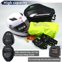 MOTOCENTRIC Waterproof Motorcycle Tail Bag Multi-functional Durable Rear Seat Bag 37L High Capacity Rider Helmet Backpack