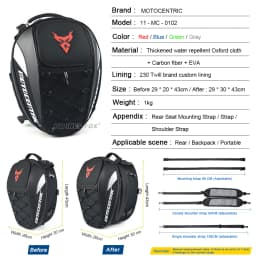 MOTOCENTRIC Waterproof Motorcycle Tail Bag Multi-functional Durable Rear Seat Bag 37L High Capacity Rider Helmet Backpack