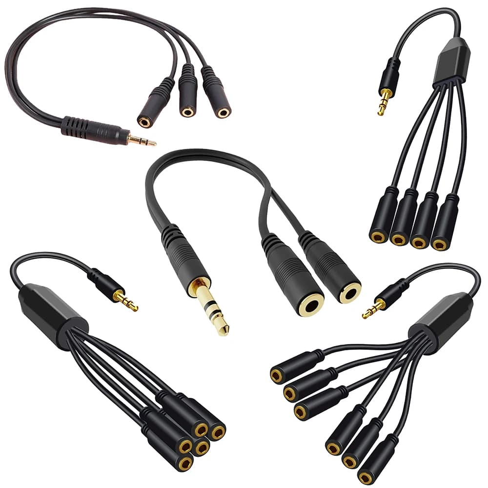 1/8 3.5mm TRS Male To 2/3/4/5/6 Ports 3.5mm Female Jack Headphone Splitter Cable Stereo AUX Audio Adapter for PC MP3 TV Speaker