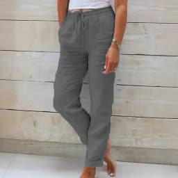 Women Summer Autumn Breathable Cotton Linen Trendy Pants Elastic Waist Straight Leg Solid Color Female Casual Baggy Trousers