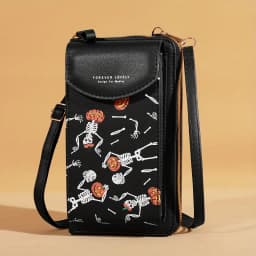 Spooky Ghost Skull Crossbody Bag - Halloween Zippered Style - Gothic Phone Purse with Secure compartments for Fashion Witches