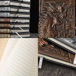 A5 Notebook,Dragon Embossed Retro Hardcover Leather Cover,100 Sheets/Book,Horizontal Line Inside Office Learning Diary QP-04