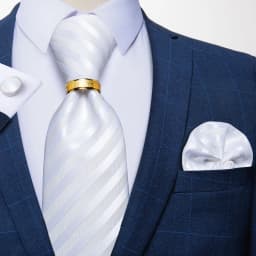 Men Tie with Golden Color Metal Ring Fashion 8cm Tie Set Handkerchief Cufflinks Business Wedding Party Accessories Gift for Men