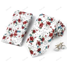 High Quality 7cm Floral Cotton Ties Hanky Cufflink Set Green Blue Skinny Necktie For Men Wedding Party Groom Cravat Accessories
