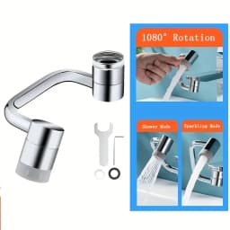 1pc 1080° Swivel Stainless Steel Faucet Extender Splashproof Dual Spray Mode Bathroom Sink Accessories Universal, with Adapter
