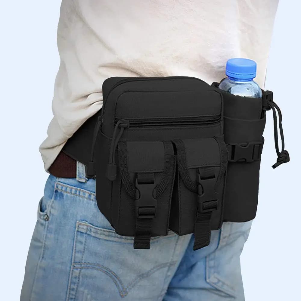 Outdoor Fanny Pack Waist Bag Pack Hip Bum EDC Bag with Adjustable Strap and Water Bottle Holder for Camping Hiking Hunting
